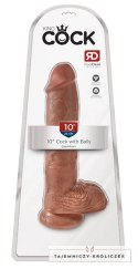 King Cock - Realistyczne Dildo Z Żołędziem Jądrami I Żyłkami 25 CM Ciemny Kolor Skóry King Cock