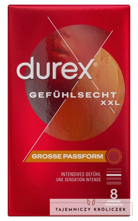 Durex - Duże Prezerwatywy Na Bazie Silikonu Ze Smoczkiem gefühlsecht extra larg8 8szt Durex