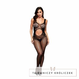 Bodystocking z wycięciem w kroku - Baci Open Front Crotchless Jacquard Bodystocking One Size Baci